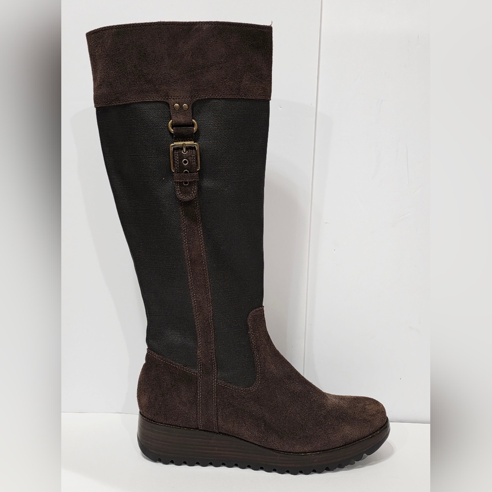 Cole Haan D22832 Brown Suede Leather Boot Wedge Knee High Air Zipper 10 B New